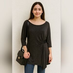 WHBM dark gray 3/4 sleeve tunic sweater with waist detail, size XS, EUC